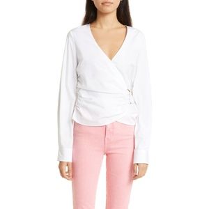 Veronica Beard Ozzie Wrap Top Blouse White Cotton NEW